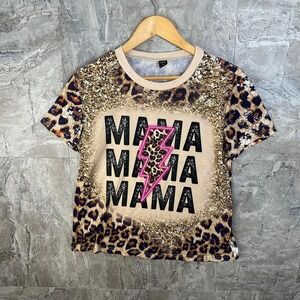 Leopard print graphic tee with glittery lightning bolt and Mama  print Woman's M